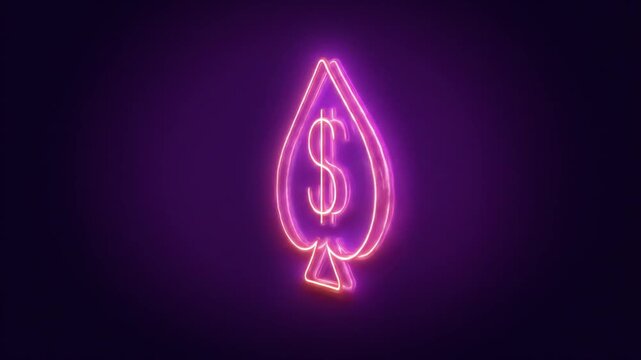 Neon ace of spades symbol on dark purple background