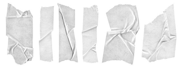 Set of White Tape. Washi Scotch and masking paper pieces with torn edges for note, scrapbooking, collage, journal and craft isolated