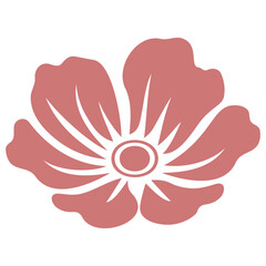 Illustration of a stylized flower with rounded petals and a central circle design element in pink color