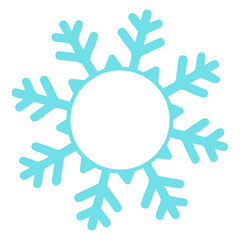 A light blue snowflake with six points and a white circle in the center on a white background image