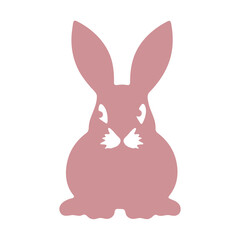 Illustration of a pink rabbit with long ears and small paws on a white background in a simple style