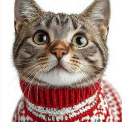 Cute cat in a cozy red sweater celebrating the holiday spirit