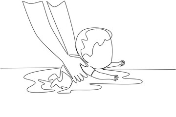 Single continuous line drawing hand holding baby boy learning to swim. Trained and trusted instructors. Train patiently. Exercise. National Learn to Swim Day. One line design vector illustration