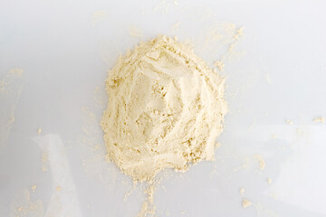 Protein Powder on White Background Front and Top View Photostock