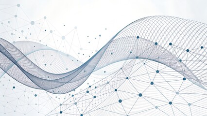 Grey Plexus Network Mesh: Abstract Big-Data Background of Glowing Dots & Lines, 3D Vector Sci-Tech Illustration