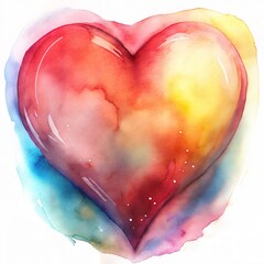 Abstract watercolor and acrylic heart isolated on a white background, Hand-drawn painted cute colorful heart