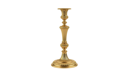 Antique metal candlestick with candle isolated on white background
