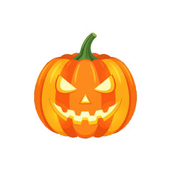 Halloween pumpkin vector, Jack-o’-Lantern icon, spooky face, scary pumpkin illustration, flat clean design