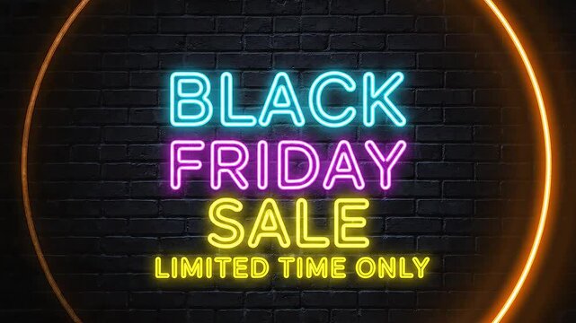 Neon Sign Advertising Black Friday Sale Limited Time Only.