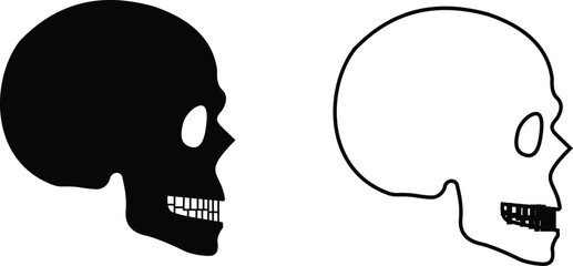 Human skull skeleton icon set collection group isolated on transparent background in black and line style, anatomy cranium head bones medical illustration vector bundle design graphic elements