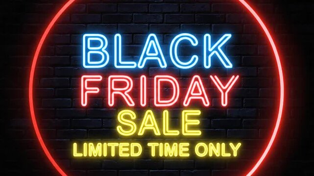 Black Friday Sale Neon Sign Limited Time Only Promotion.