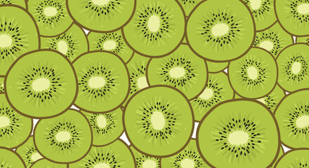 Fototapeta premium A vibrant pattern of sliced kiwifruit creates a refreshing and wholesome backdrop. 