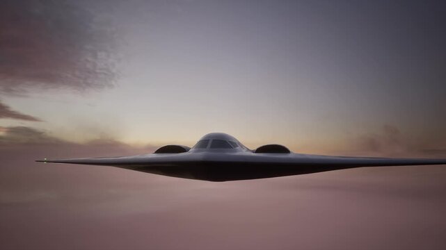 Stealth Bomber Flying At Sunset