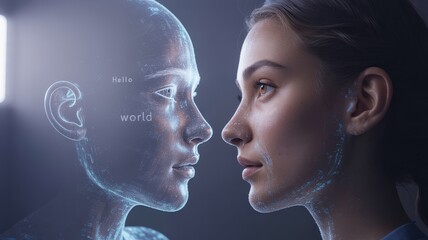Concept with a woman and a robot