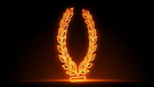 Glowing neon laurel wreath against black background for achievement concept