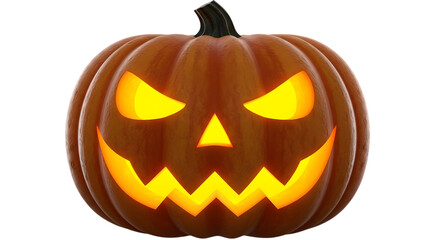 A single carved pumpkin with a scary face isolated on transparent background