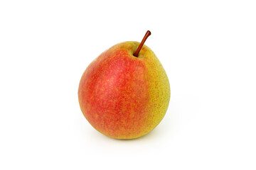 A red and green apple sits on a white background