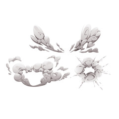 Explosive bursts and smoke clouds collection, depicting different stages of dispersion and intensity