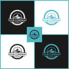 Construction & Building Company Logo with Roof and Cogwheel Design
