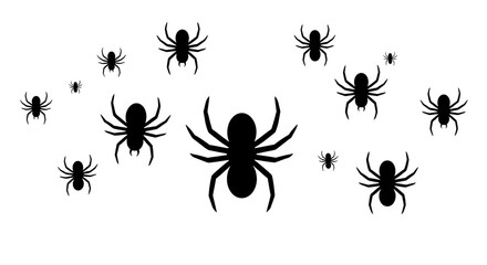 A swarm of black spiders isolated on transparent background