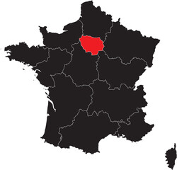 Ile-de-France Highlighted on the France Map