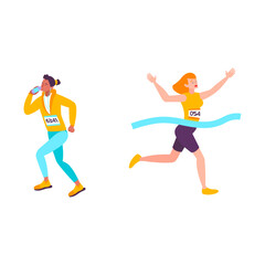 Athletes crossing the finish line in a race with excitement and determination