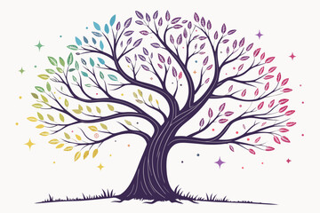 Obraz premium Rainbow leaves tree with stars on white background 1