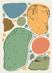 Colorful organic pebble shapes with nature-inspired tones in abstract painting style. Modern printable artwork for poster, decor, decoration, wallpaper, branding, and creative design.