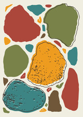 Abstract colorful pebble shapes with earthy tones and organic style. Perfect printable artwork for poster, decor, decoration, wallpaper, branding, packaging, and modern creative design.
