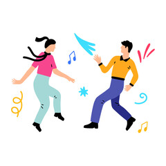 People dancing with joy and musical notes, celebrating a festive occasion with abstract celebratory elements