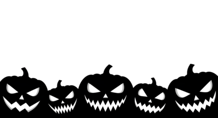 Row of scary jackolanterns isolated on transparent background
