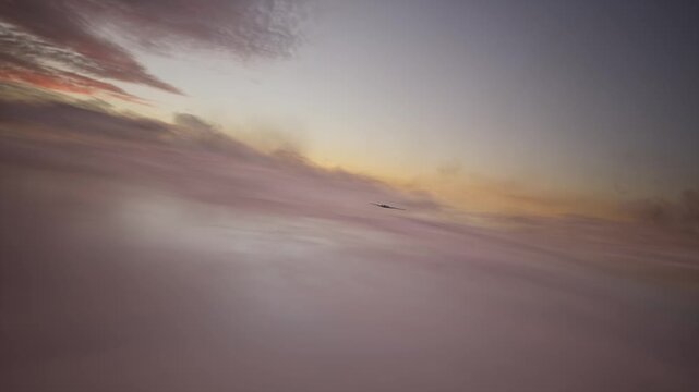 Stealth Bomber Flying At Sunset