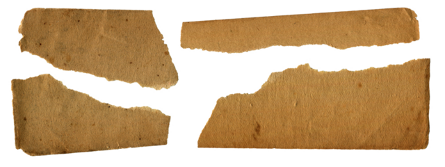 Set of Old Brown Vintage Sticky Notes with torn edges. Retro paper elements for scrapbooking, collage and journal design, isolated on transparent background