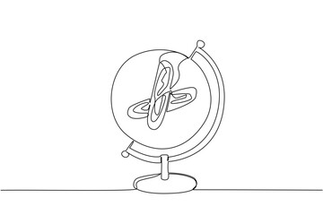 Continuous one line drawing globe with a round plate in the middle containing 2 pieces of French baguette bread. High protein bread. World Baking Day. Single line draw design vector illustration
