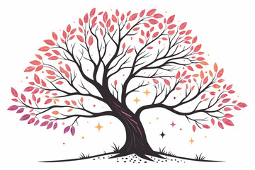 Stylized tree with pink and orange leaves and glowing stars 1