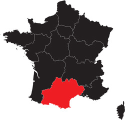 Occitania Region Highlighted on the France Map