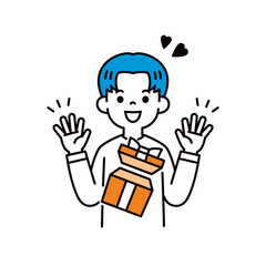 ギフトが当たって喜ぶ、10代・20代の男性のシンプルな上半身ベクターイラスト素材