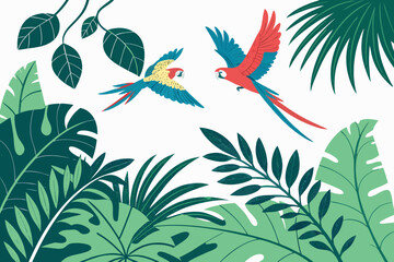 Two colorful parrots flying amidst lush green jungle foliage 1 © RABBY MIA