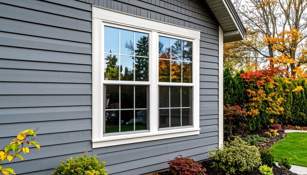 Exterior house window with fall colors