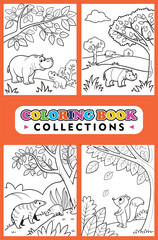 Four Animal Scenes In Black And White Line Art Ready For Coloring Fun