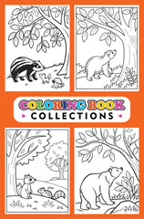 Coloring Book Page Shows Cute Forest Animals Like Bears Badger And Raccoon