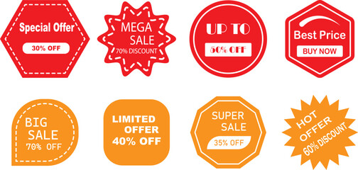 Set of Sale badges. Sale quality tags and labels.  Special Offer Icon | Sticker. Special offer, sale, discount, shop.  Vector illustration.
