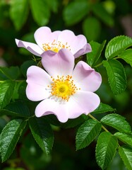 Close-up of delicate pink dog rose blossoms