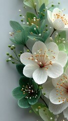 Handcrafted Paper Flowers: Textured White Blooms with Pastel Green Leaves for Spring Wedding Decor, Home Accents and Floral Arrangements