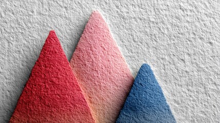 Textured Geometric Triangles in Red, Pink Gradient and Blue on Neutral Textured Background for Modern Abstract Design, Digital Art and Decorative Projects