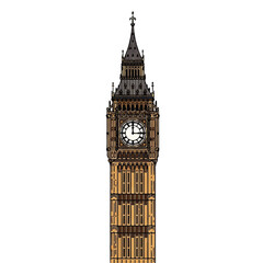 Detailed vector illustration of the iconic London clock tower, a symbol of British heritage and architecture