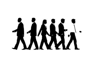 Black Vector Silhouette: Diverse Group of Business Professionals Walking	