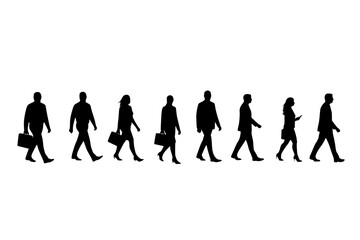 Black Vector Silhouette: Diverse Group of Business Professionals Walking	