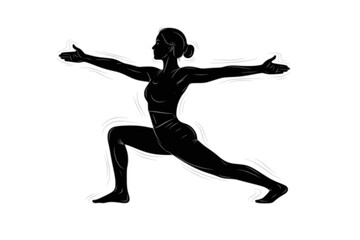 Black Vector Silhouette: Yoga Pose &ndash; Warrior II with Ethereal Flow