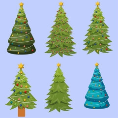 Festive Decorated Christmas Trees with Ornaments and Lights Collection